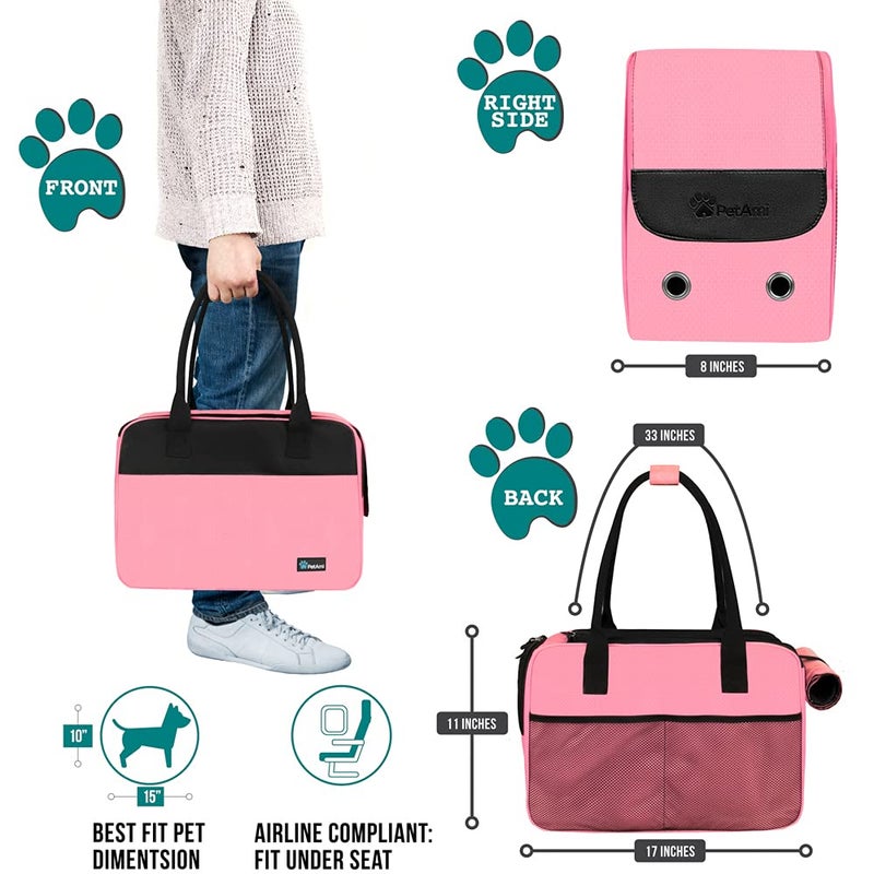 PetAmi Dog Purse Carrier for Small Dogs, Airline Approved Soft Sided Pet Carrier with Pockets, Ventilated Dog Carrying Bag for Puppy Cat, Dog Travel Supplies Bag, Sherpa Bed, Max 12 lbs, Pink - Image 2